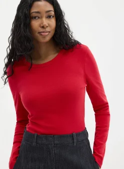 Mini-ribbing long-sleeve T-shirt