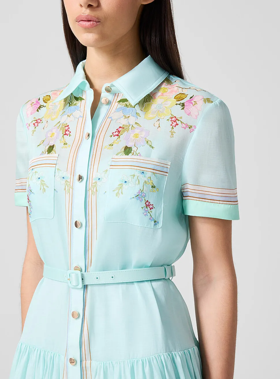 Mint-coloured floral shirt dress