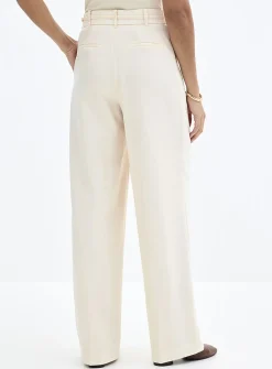 Moderne belted pintuck seam pant