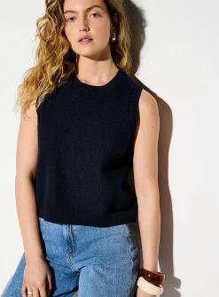 Moss stitch knit tie-up back cami