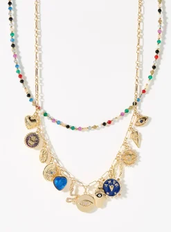 Mystical charm and bead double-strand necklace
