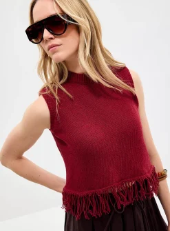 Natural knit fringed sweater vest