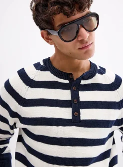 Nautical-stripe Henley sweater