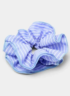 Nautical stripe large ruffled scrunchie