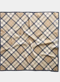 Navy and beige tartan satiny scarf