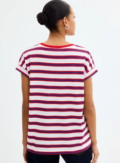 Navy stripes cap-sleeve T-shirt