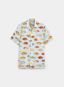 Ned colourful fish pure linen shirt