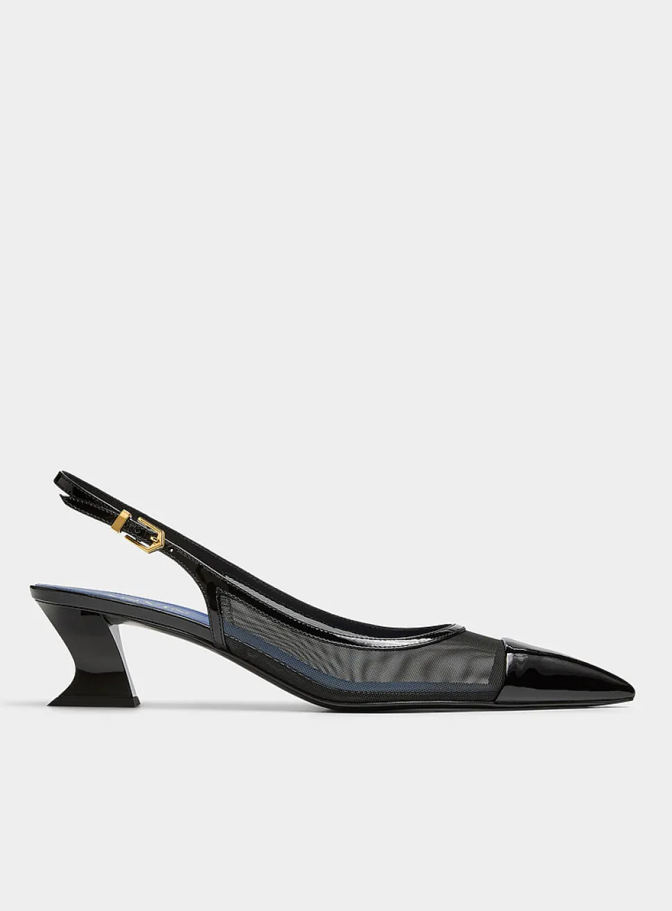 Nocturne mesh and polished leather pumps