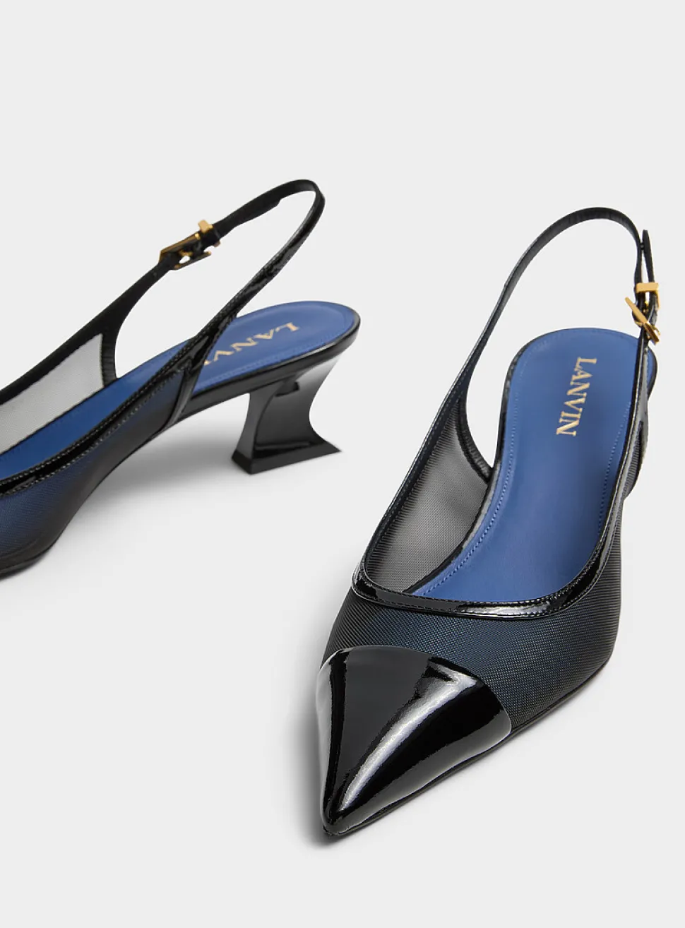 Nocturne mesh and polished leather pumps