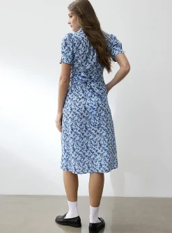 Notch collar belted midi dress