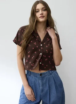 Notched collar boxy-fit blouse