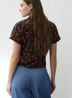 Notched collar boxy-fit blouse