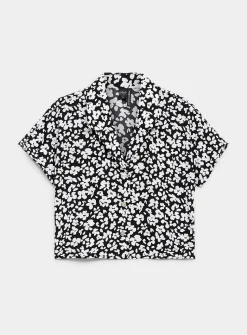Notched collar boxy-fit blouse