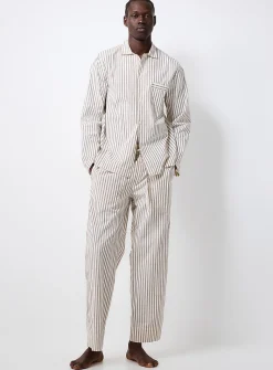 Oatmeal and chocolate striped poplin pyjama pant