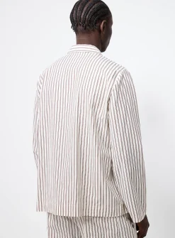 Oatmeal and chocolate striped poplin shirt