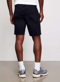 Ochre topstitch indigo jean Bermudas