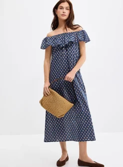 Off-the-shoulder mosaic voile dress