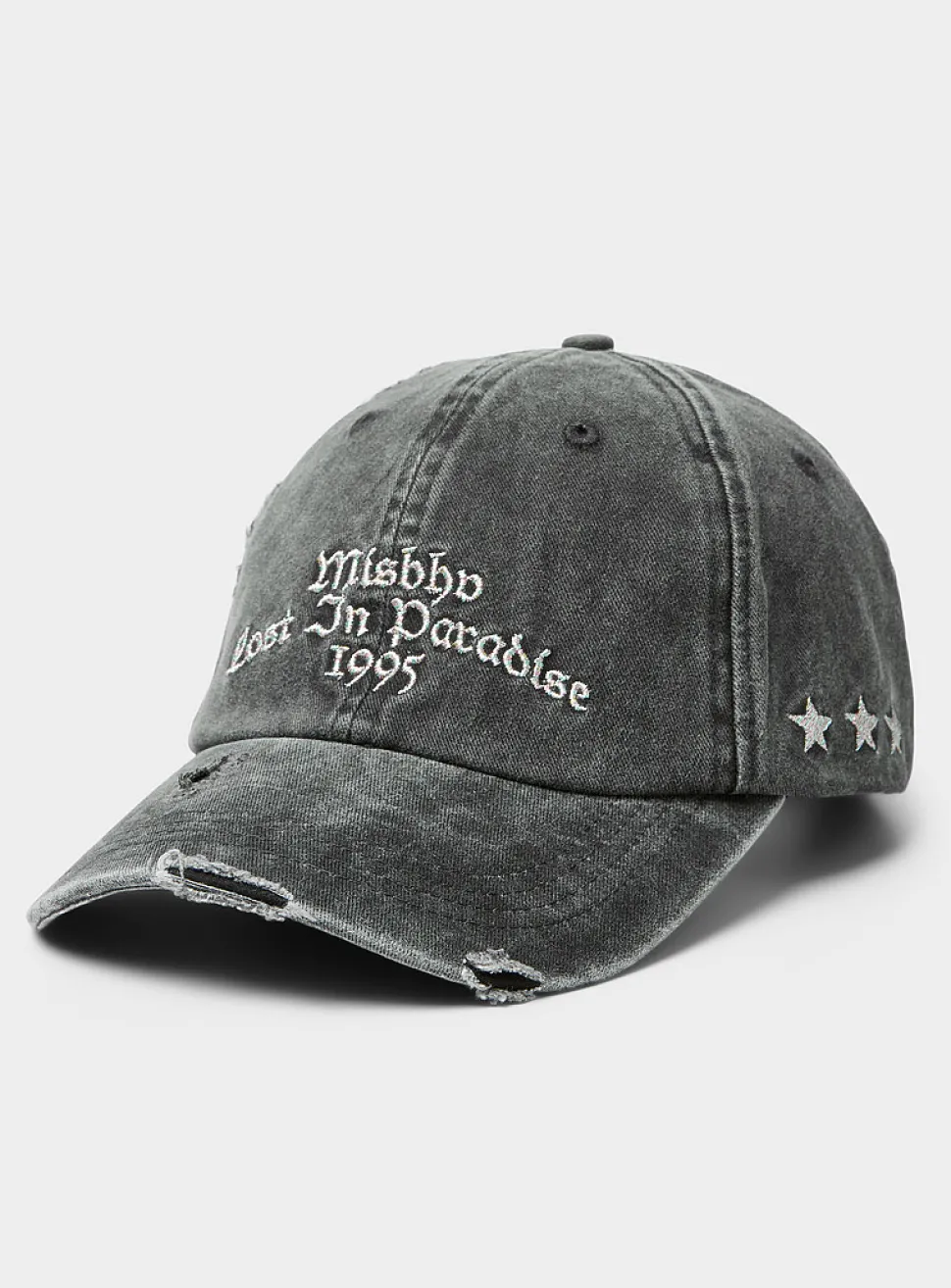 Oily sheen embroidery distressed cap