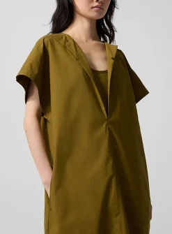 Olive poplin midi dress