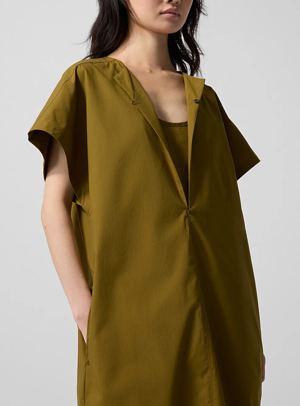 Olive poplin midi dress