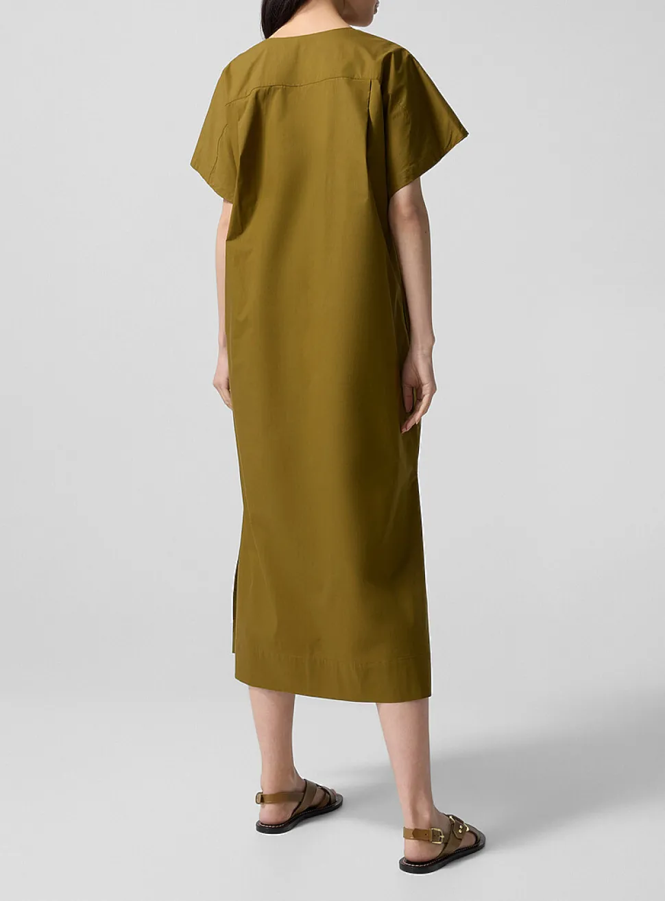 Olive poplin midi dress