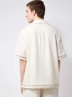 Openwork-detail textured shirt