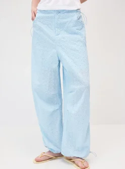 Openwork embroidery parachute pant