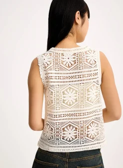 Openwork knit boxy-fit cami