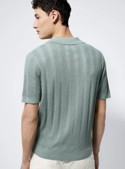 Openwork knit Johnny collar polo