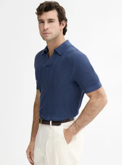 Openwork knit Johnny collar polo