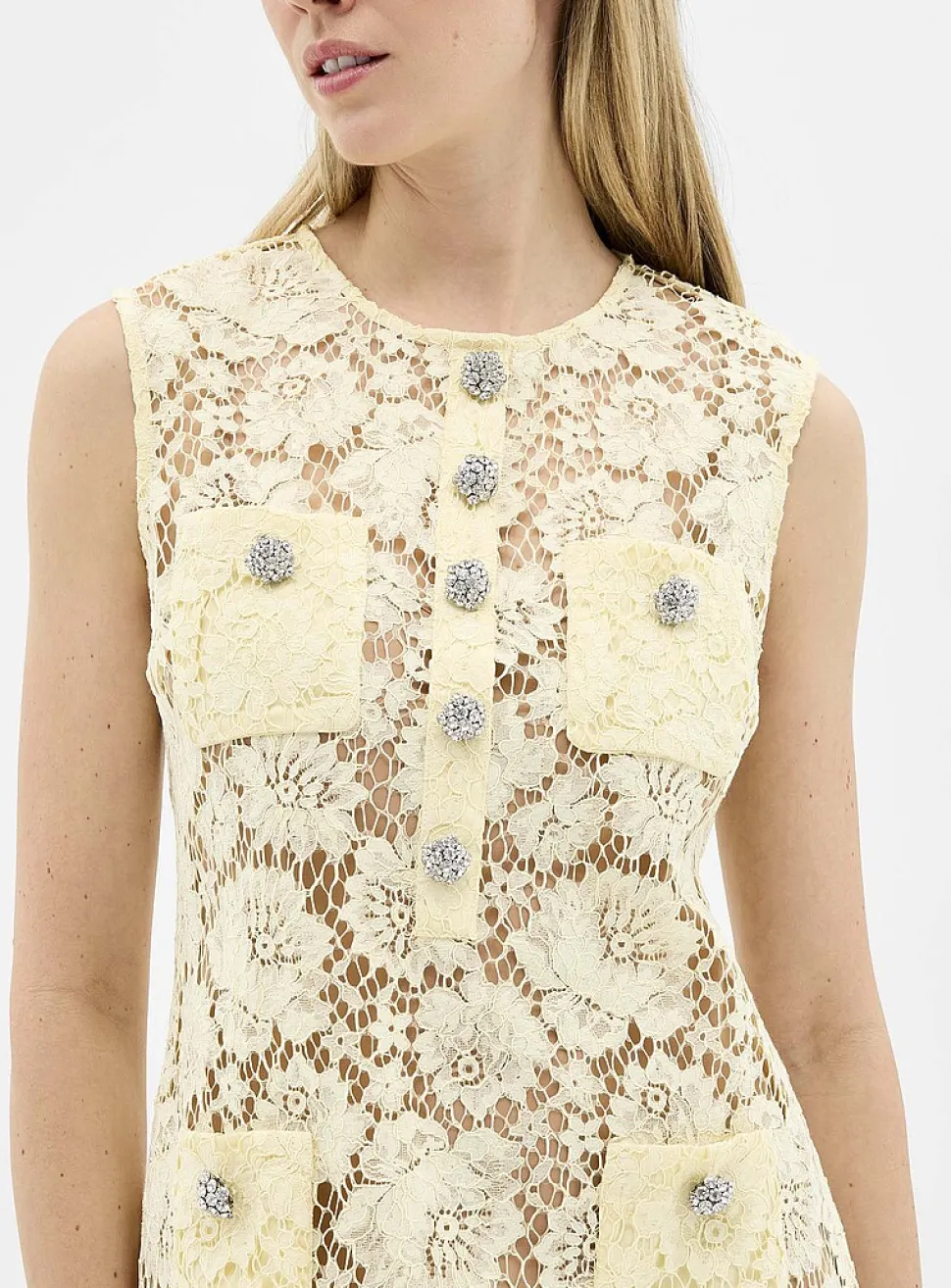 Openwork lace yellow minidress
