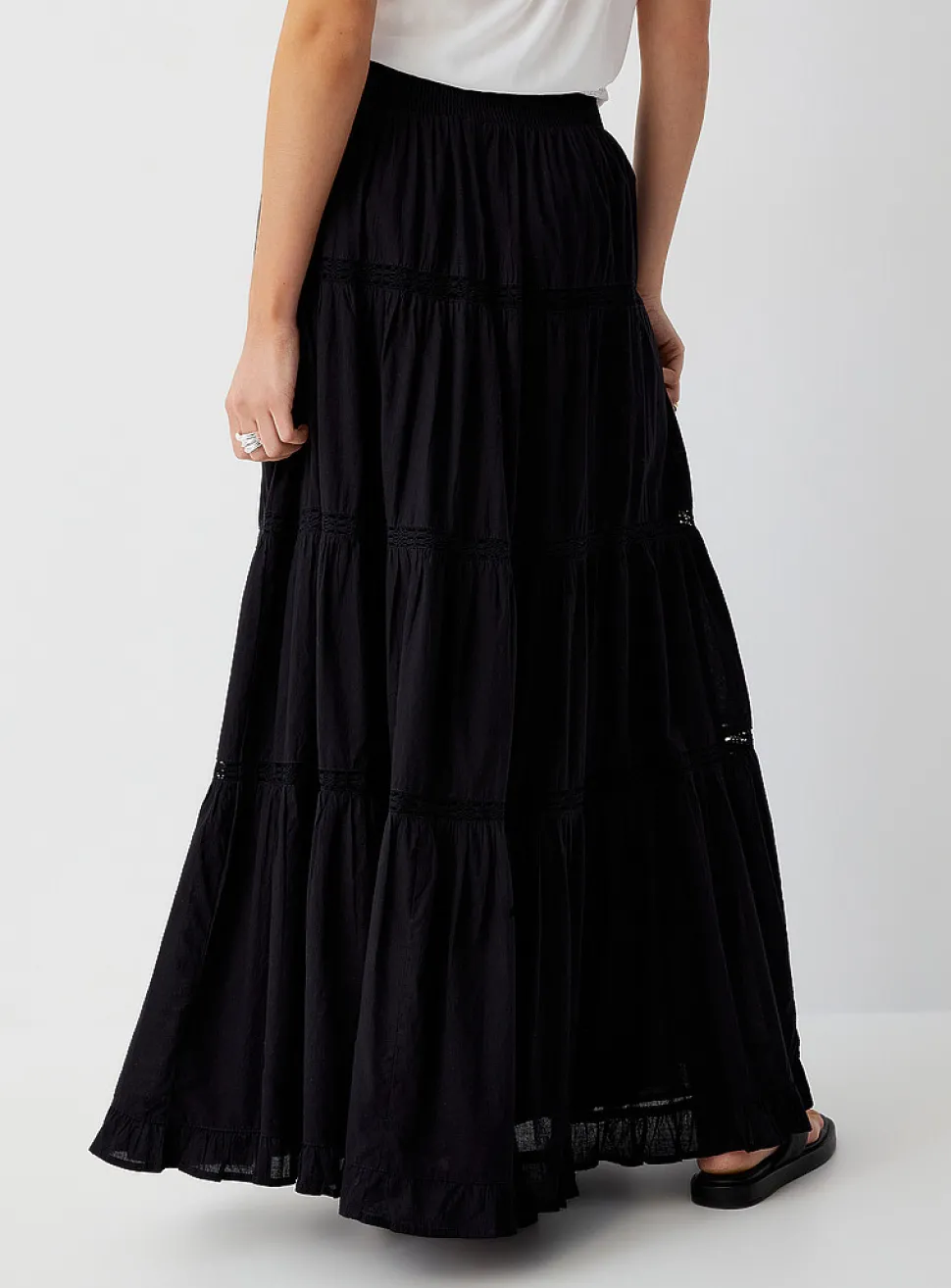 Openwork strips maxi tiered skirt