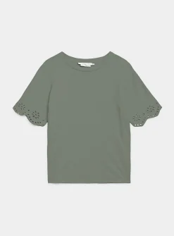 Organic cotton broderie anglaise slub T-shirt