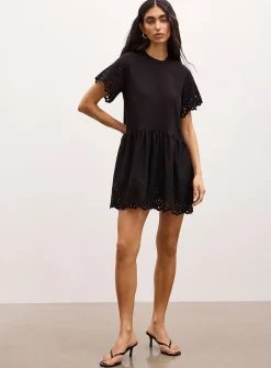 Organic cotton jersey and broderie anglaise minidress
