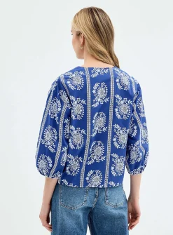 Paisley embroidery V-neck blouse