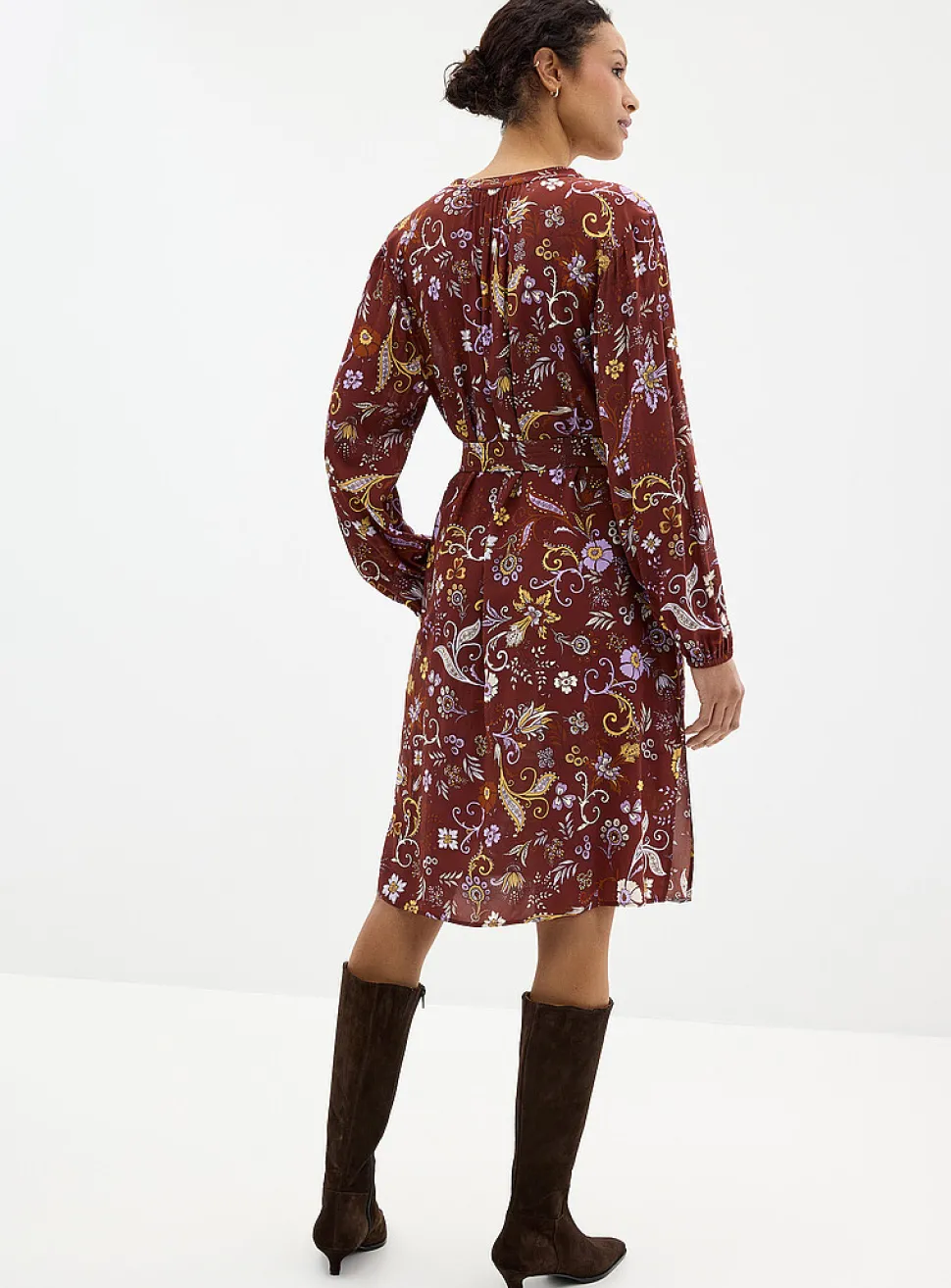 Paisley garden silky belted dress