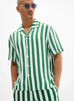 Parasol-stripe camp shirt