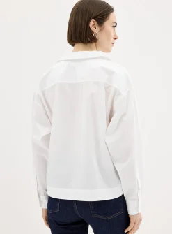 Patch pocket open-collar loose blouse