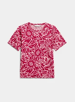 Patterned 100% slub linen T-shirt