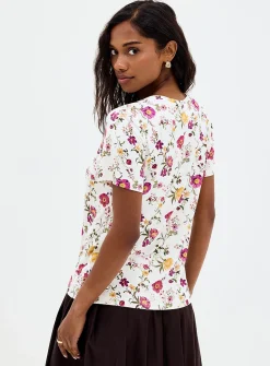Patterned flowy crew-neck T-shirt