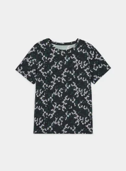 Patterned flowy crew-neck T-shirt