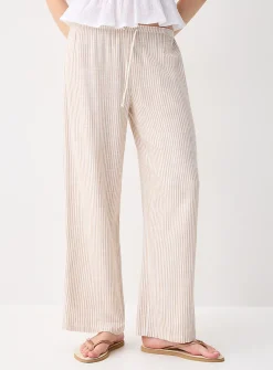 Patterned linen-blend wide-leg pant