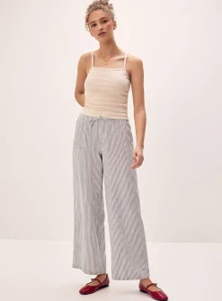 Patterned linen-blend wide-leg pant