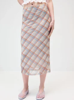 Patterned mesh midi skirt