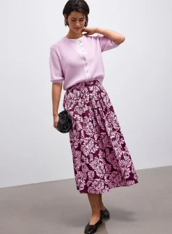 Patterned poplin flared skirt