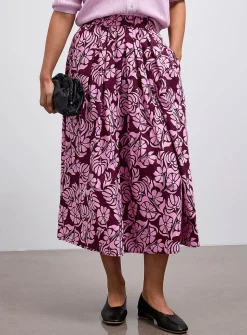 Patterned poplin flared skirt