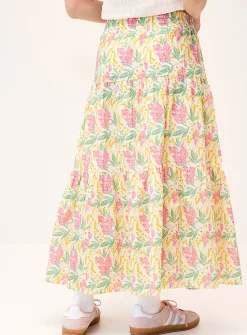 Patterned poplin tiered maxi skirt