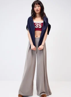 Peach-skin wide-leg pant