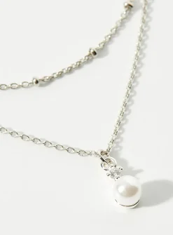 Pearly bead two-tier necklace