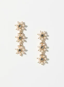 Pearly flower row earrings